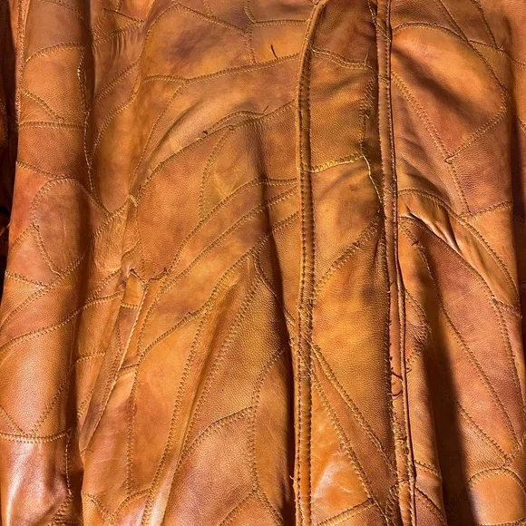 Men's Vintage Leather Bomber Jacket - Rich Brown Patch Work - Picture 2 of 7